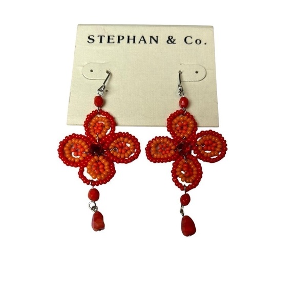 Earrings Stephan & Co. Orange & Coral Beaded Boho - Picture 3 of 5